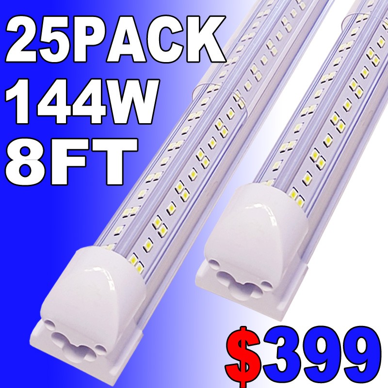 25 Pack Integrated LED Tube 8ft 144W LED Bar Lamp LED Shop Light Fixture 6500K gallery