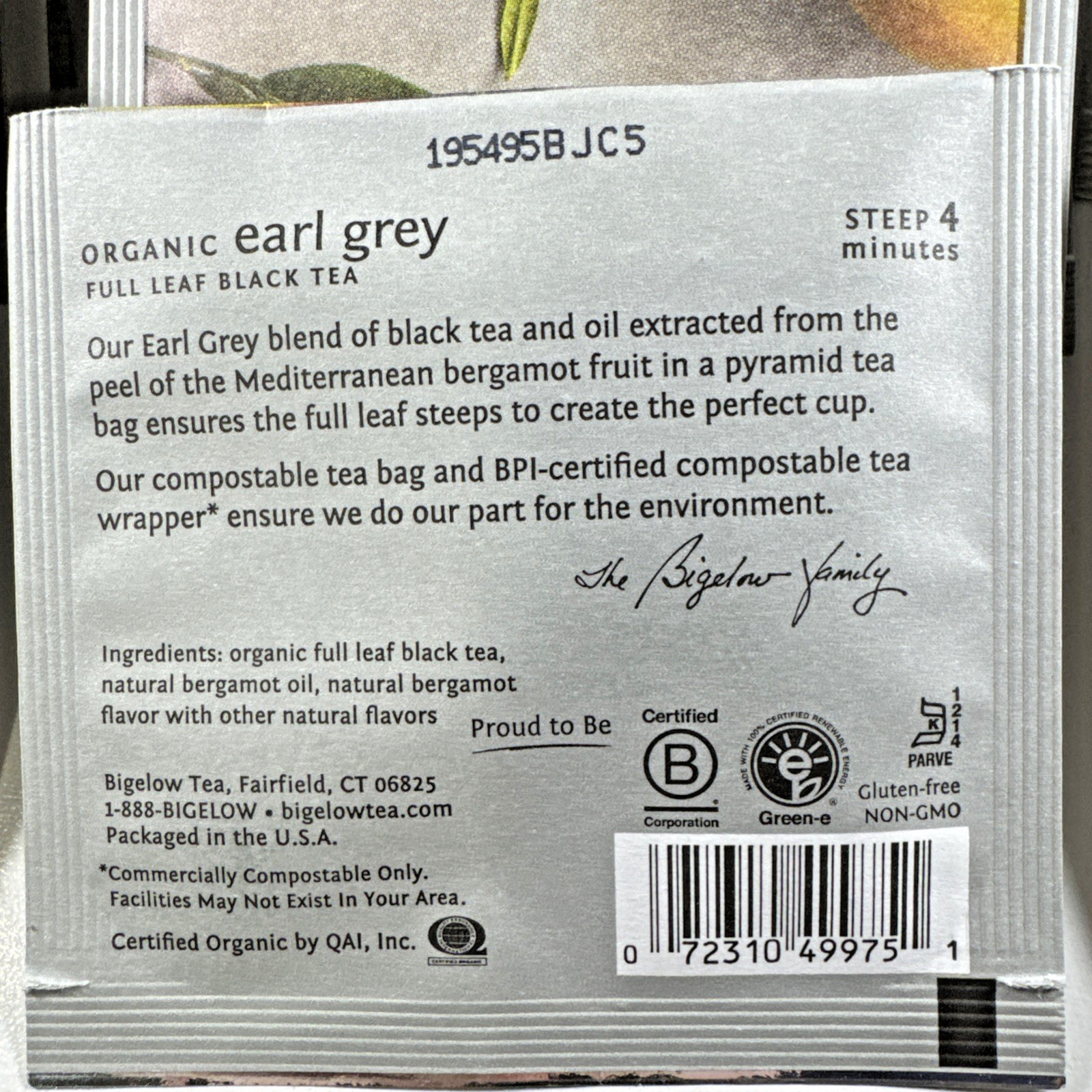 NEW 50 Individual SEALED Bags Steep By Bigelow Café Organic EARL GRAY gallery