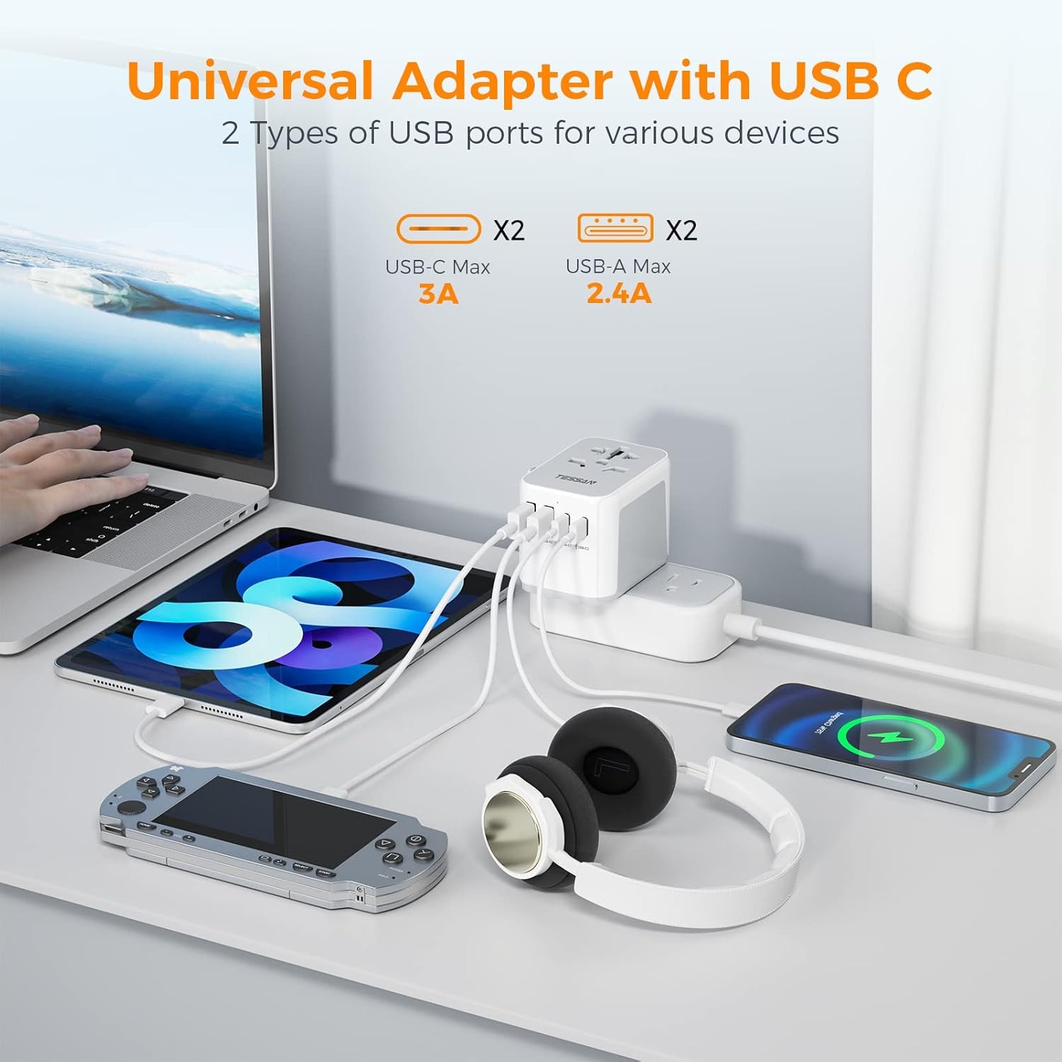 Universal Travel Adapter Power Adapter with USB C USB A Ports for US to EU UK AU gallery