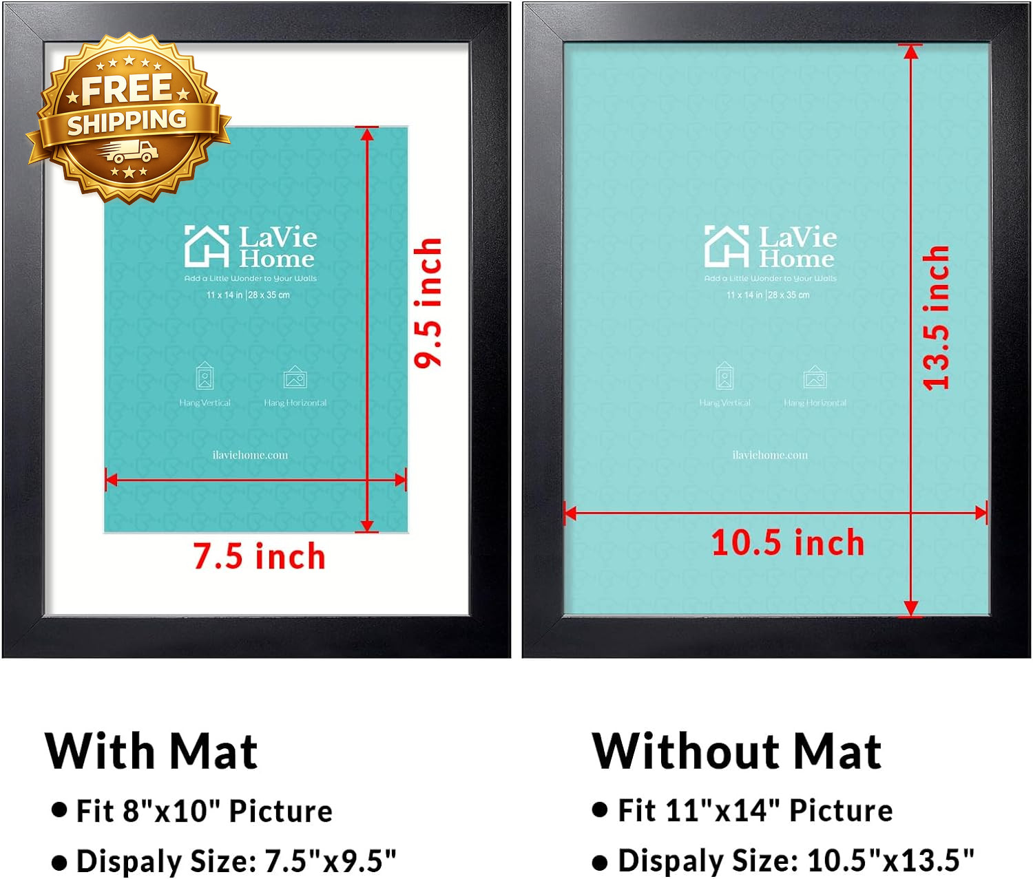 11X14 Picture Frame 11 X 14 Frame Display Pictures 8X10 with Mat or without Mat gallery