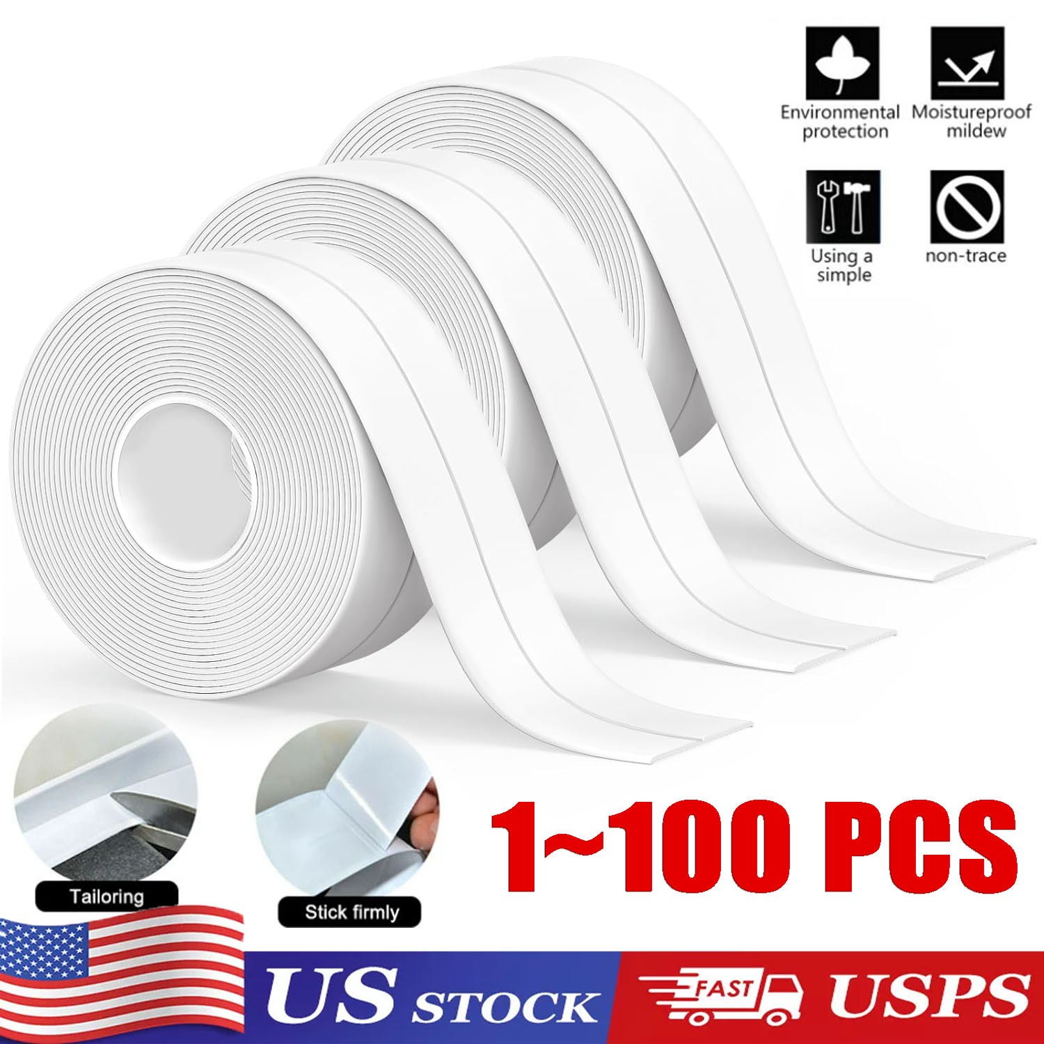 10.5FT PVC Self Adhesive Caulk Sealing Strip Tape For Kitchen Wall Sink Toilet gallery