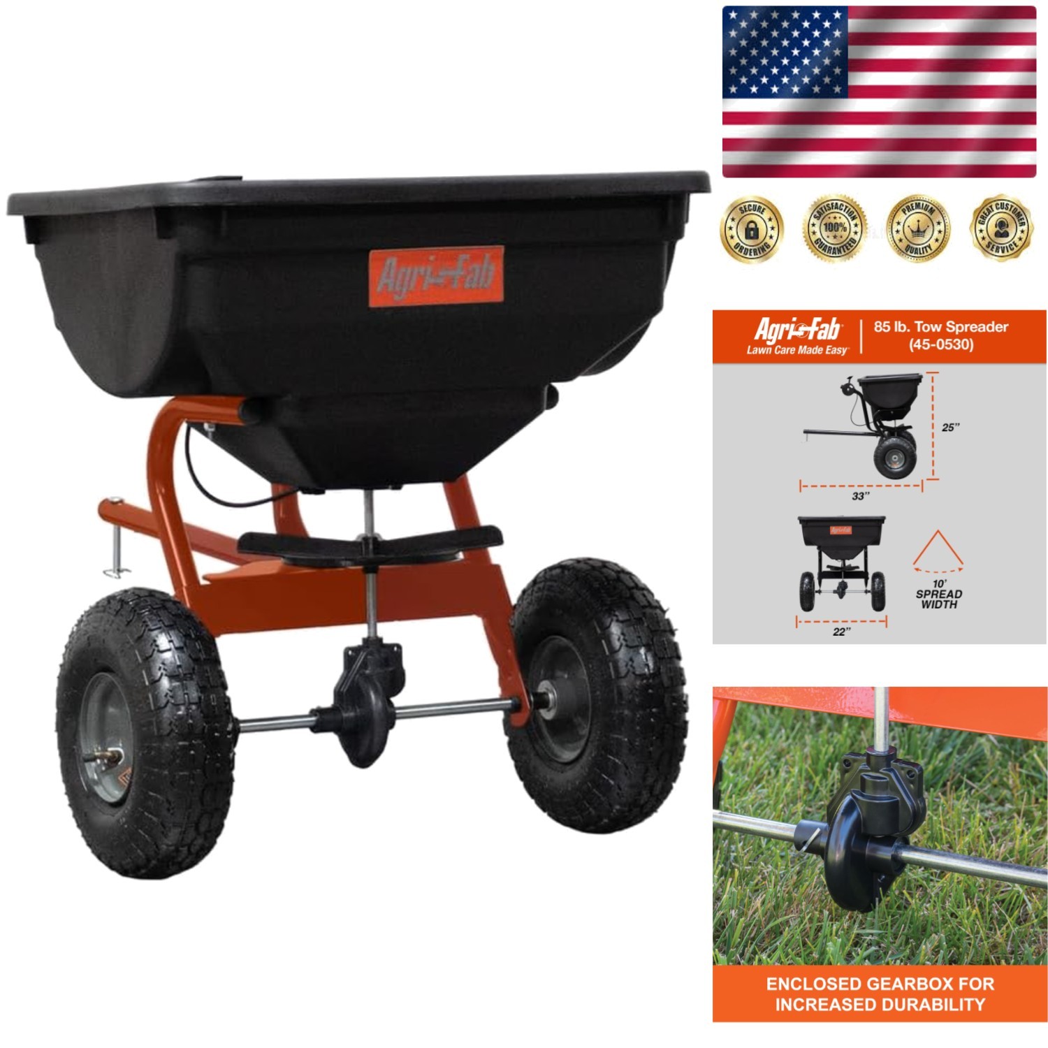 85 lb. Chip Resistant Tow Broadcast Spreader - Smooth Transport & Ease of Use gallery