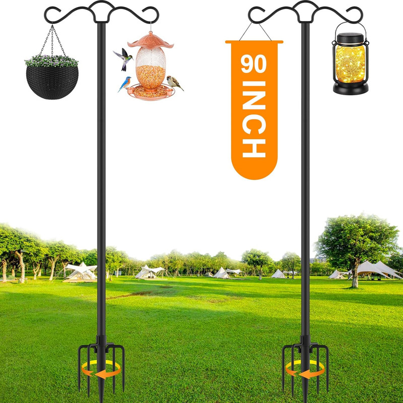 2 Pack 90 Inch Double Shepherds Hook for Outdoor with 5 Prong Base Heavy Duty Tw gallery