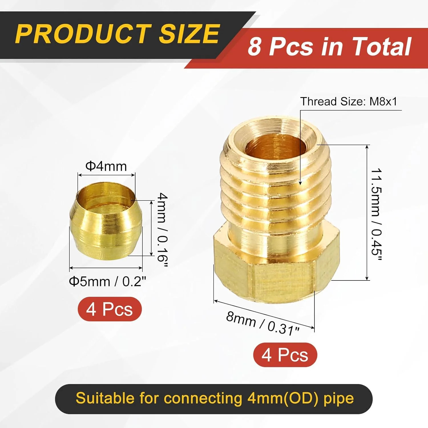 uxcell 4 Set Fit for 4mm Tube Brass Compression Assortment Kit, Sleeve Ferrule & gallery