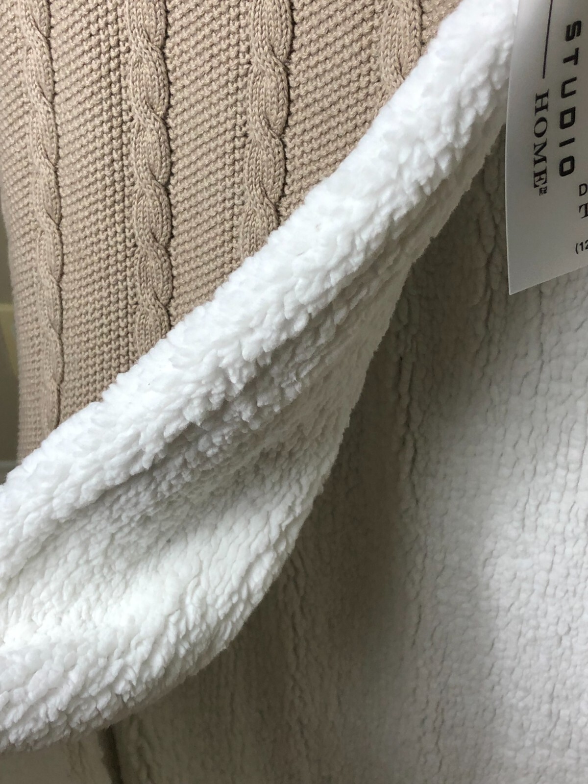 Max Studio Sherpa Crochet Knit Reversible Throw Blanket Light Brown Thick 50x60 gallery