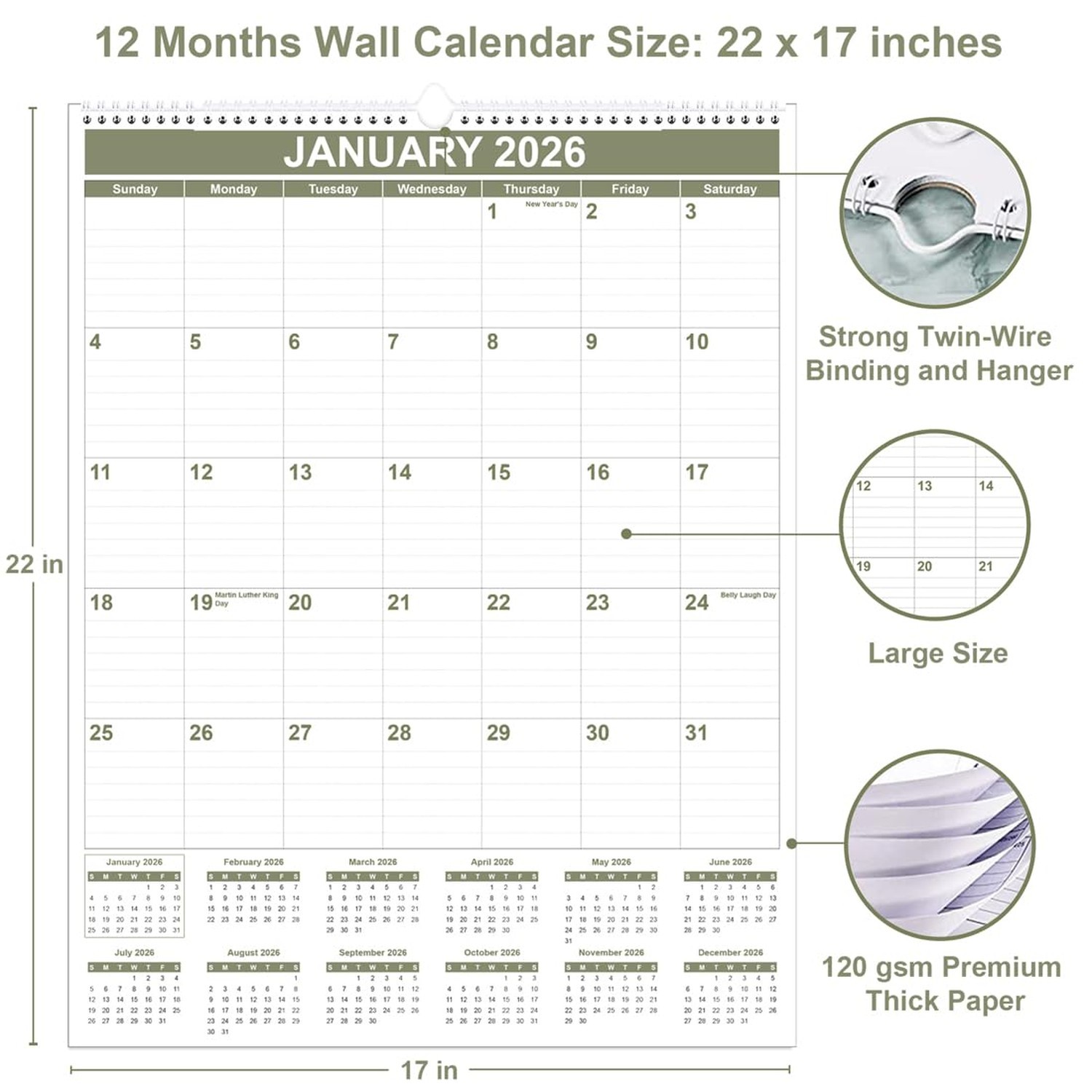 Large Calendar 2026 with Spiral Bound - 12 Month Big Calendar from January 20... gallery