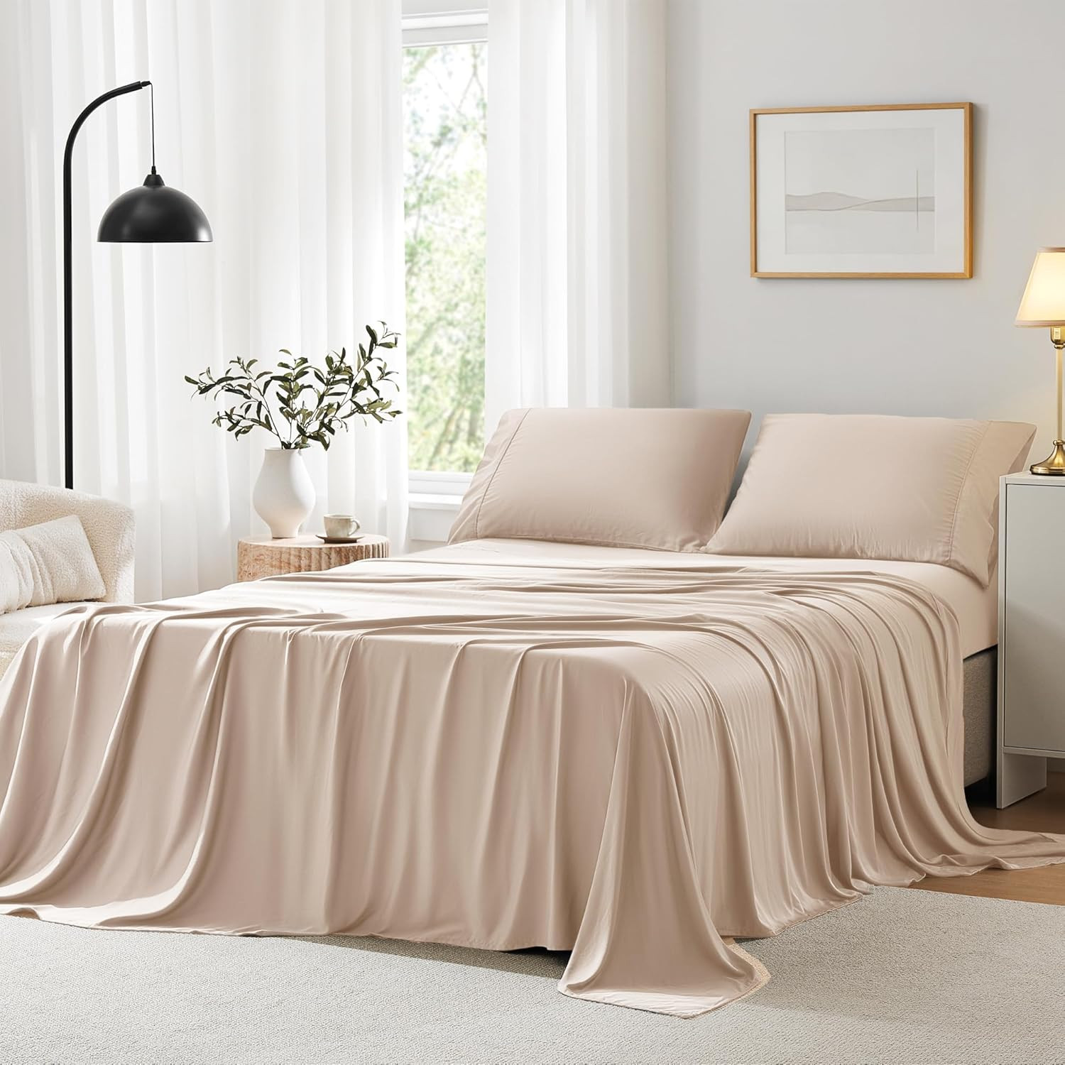 Cooling Sheets Split King Size Sandy - Rayon Derrived from Bamboo, Luxury Hotel gallery