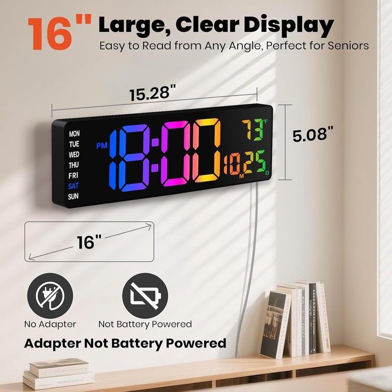 "Large Digital Wall Clock with Remote Control, 12 Inch LED Large Display Count.. gallery
