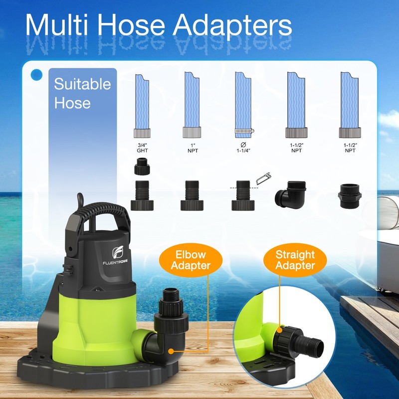 FLUENTPOWER Automatic Pool Cover Pump, 3/4 HP 3300GPH Submersible Water Pump gallery