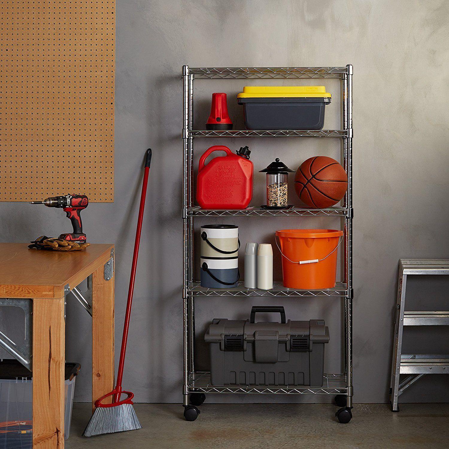 65x36x14" 5 Tier Adjustable Wire Metal Storage Shelving Shelf Unit Rack Rolling gallery