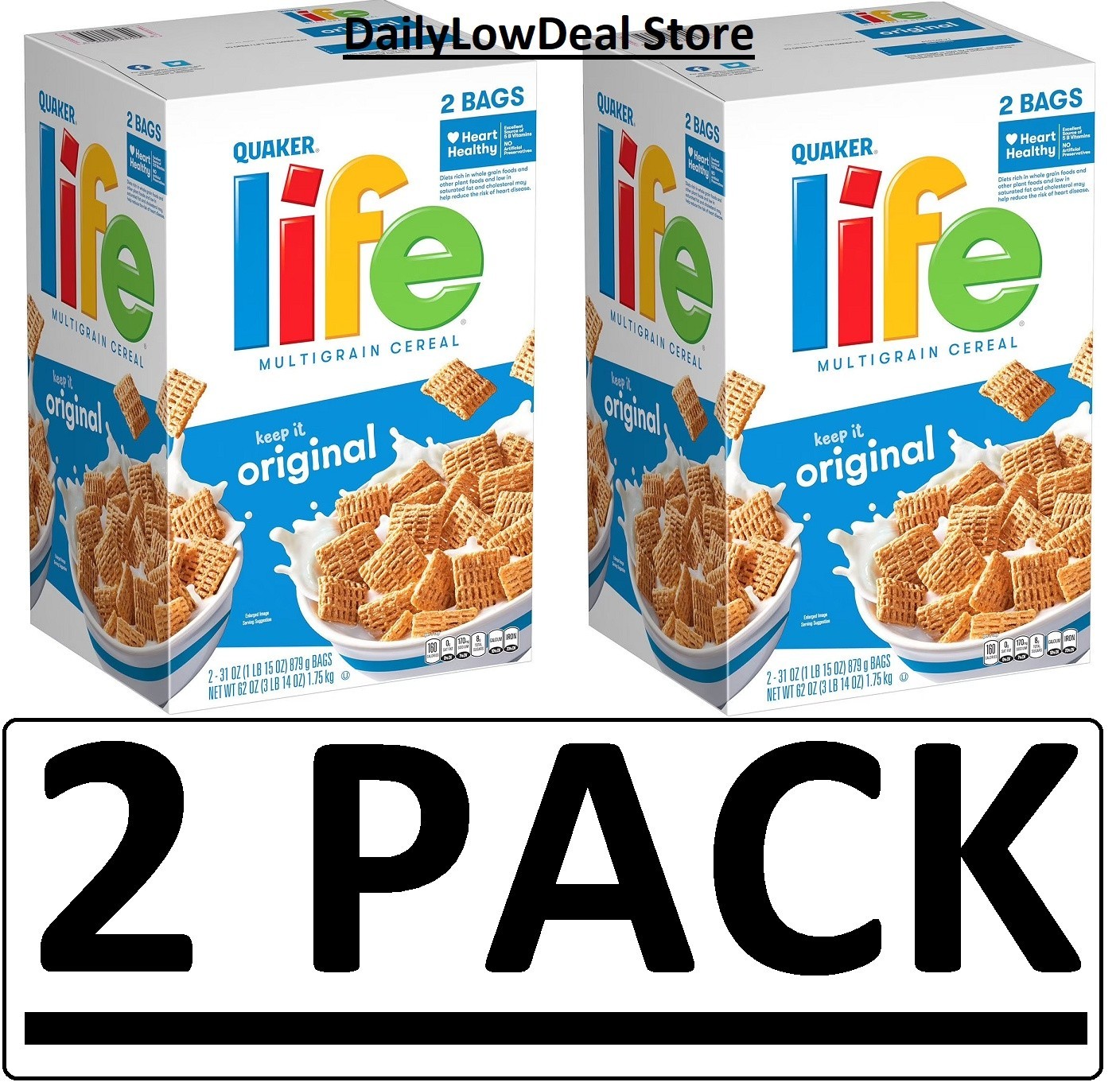 2 PACK - Quaker Life Multigrain Heart Healthy Cereal 62 oz (Total 124 oz) gallery