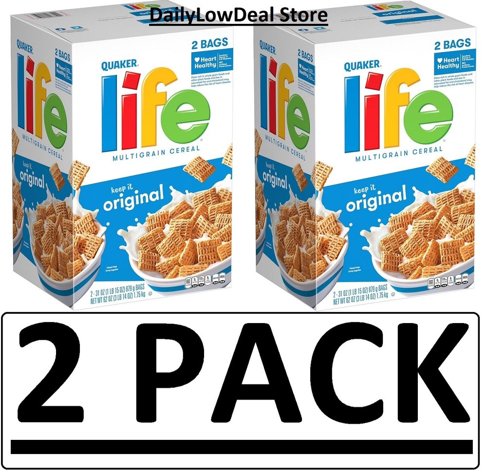 2 PACK - Quaker Life Multigrain Heart Healthy Cereal 62 oz (Total 124 oz)