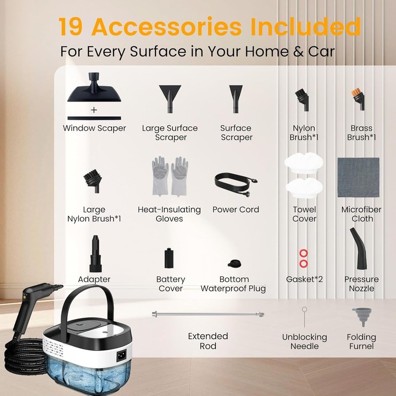 Efficient 2500W Portable Steam Cleaner - 1.6L Tank & Chemical-Free Cleaning gallery
