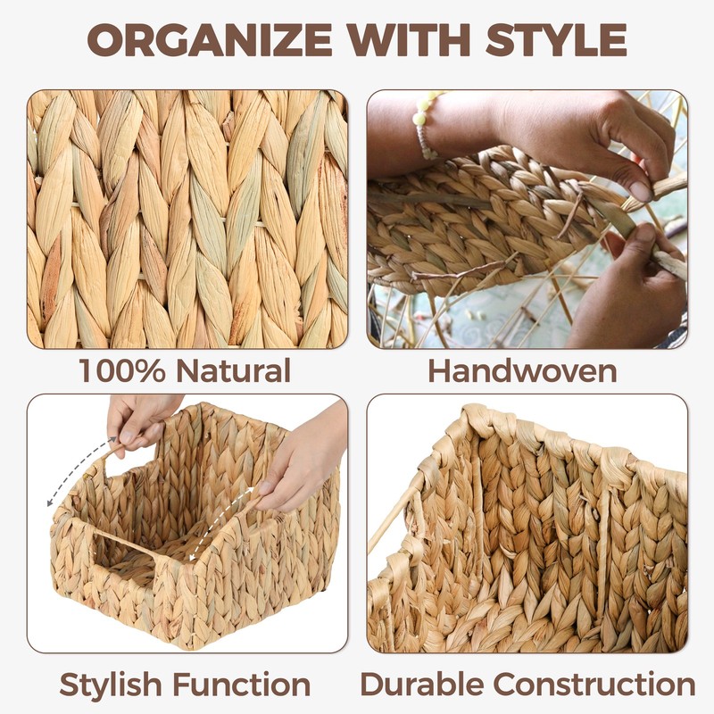2-Pack Wicker Basket Set - Water Hyacinth Pantry Organizers and Storage w Handle gallery