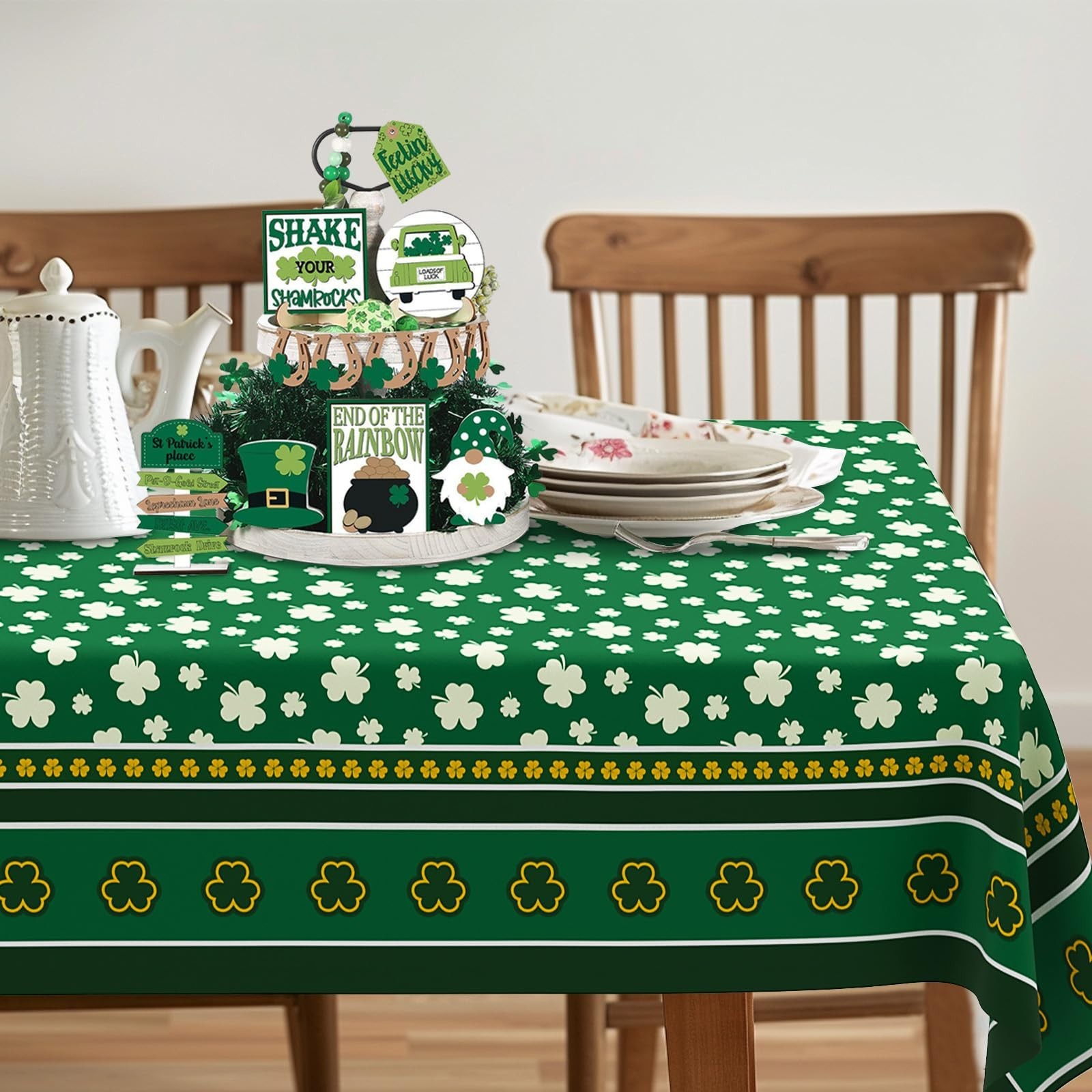 60x120 Inch St. Patrick's Day Tablecloth - Green Shamrock Clover Decor for Dinin gallery