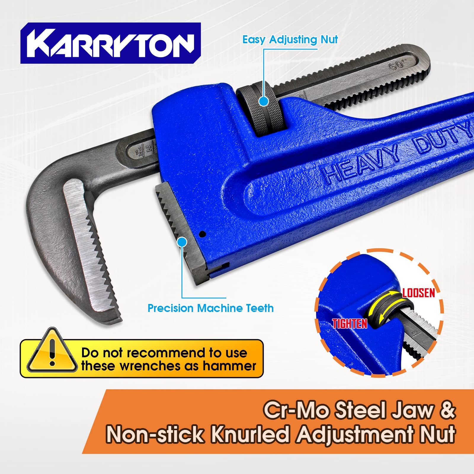 Pipe Wrench 60 Inch Adjustable Heavy Duty Cr Mo 228mm KT-PW KARRYTON Cast gallery