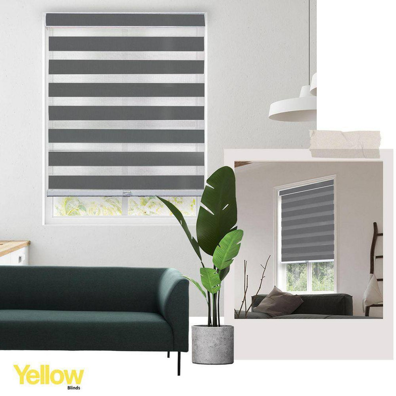 Gray Cordless Room Darkening Polyester Dual Layer Zebra Roller Shades-69 In. W X gallery