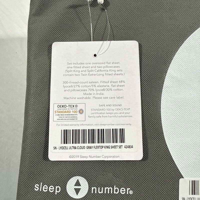 Sleep Number Lyocell Ultra Cloud Gray Flex top King Sheet Set gallery