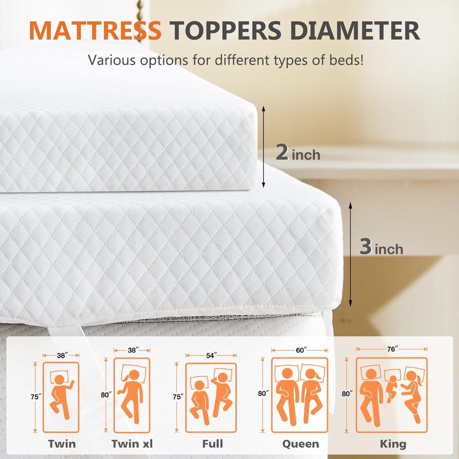 Memory Foam Mattress Topper Full with Removable Soft Cover Cooling Toppers Pad gallery