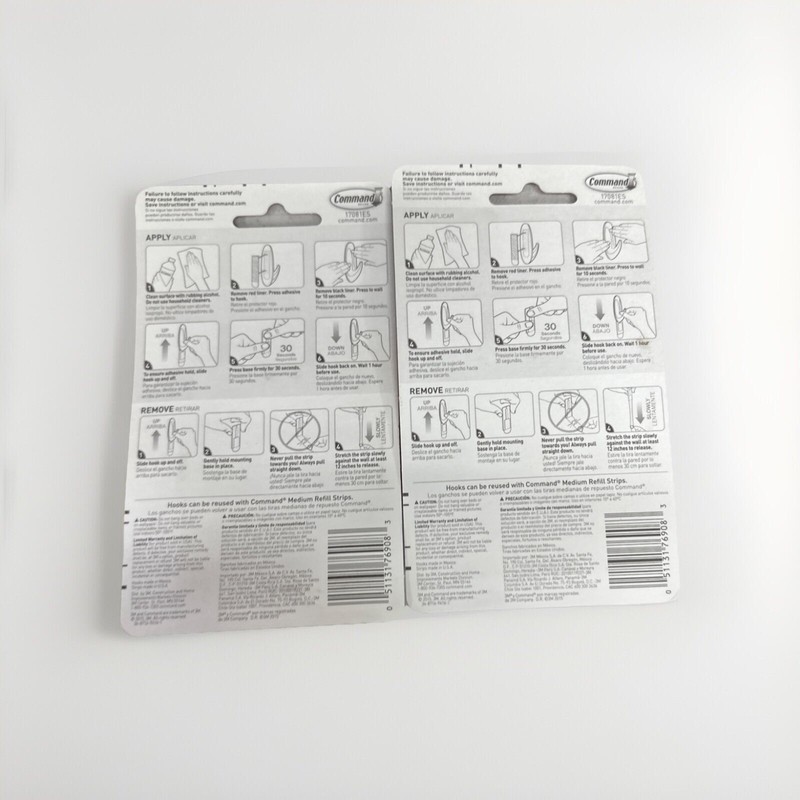 3M Command 2 Medium Designer HOOKS 4 STRIPS Multi-Use White 17081 - 2 Packs {59 gallery
