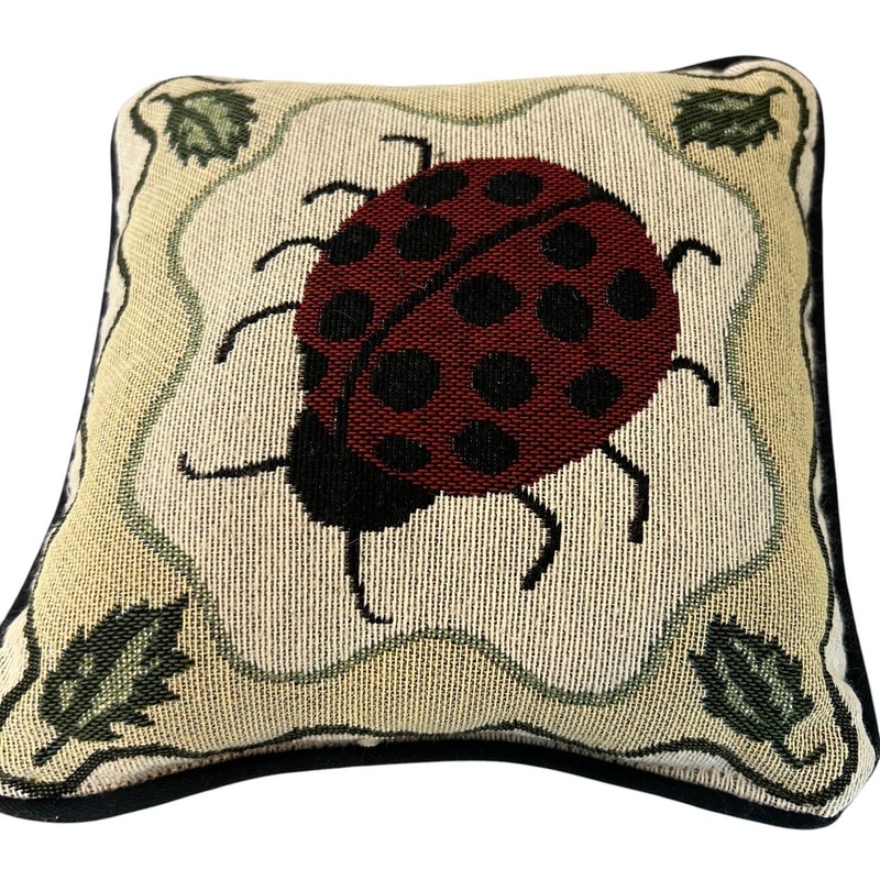 Ladybug Needlepoint Accent Pillow 8” Cottagecore Garden Decor Small Throw Pillow gallery