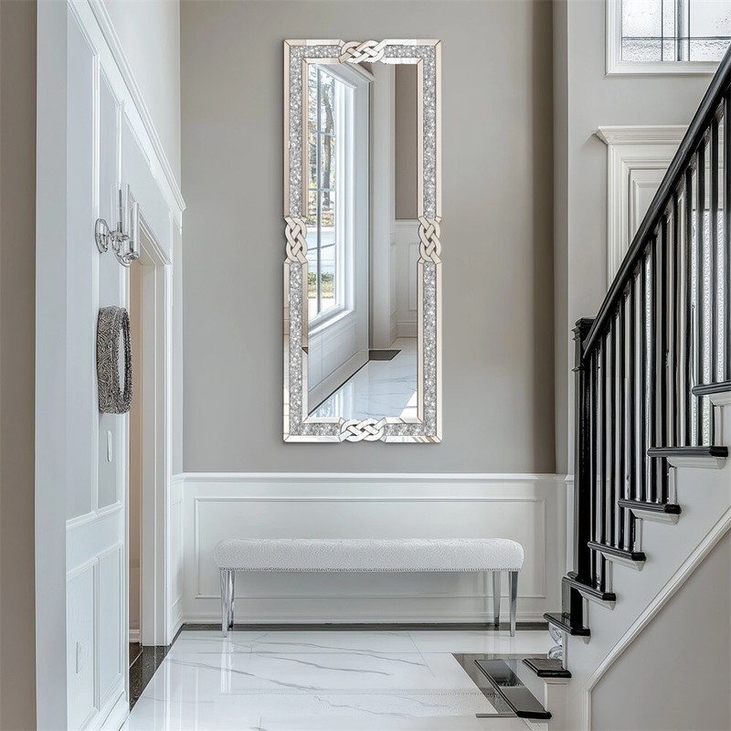 XL Crystal Full Length Floor Mirror Crushed Diamond Full Body Mirror Silver Long gallery