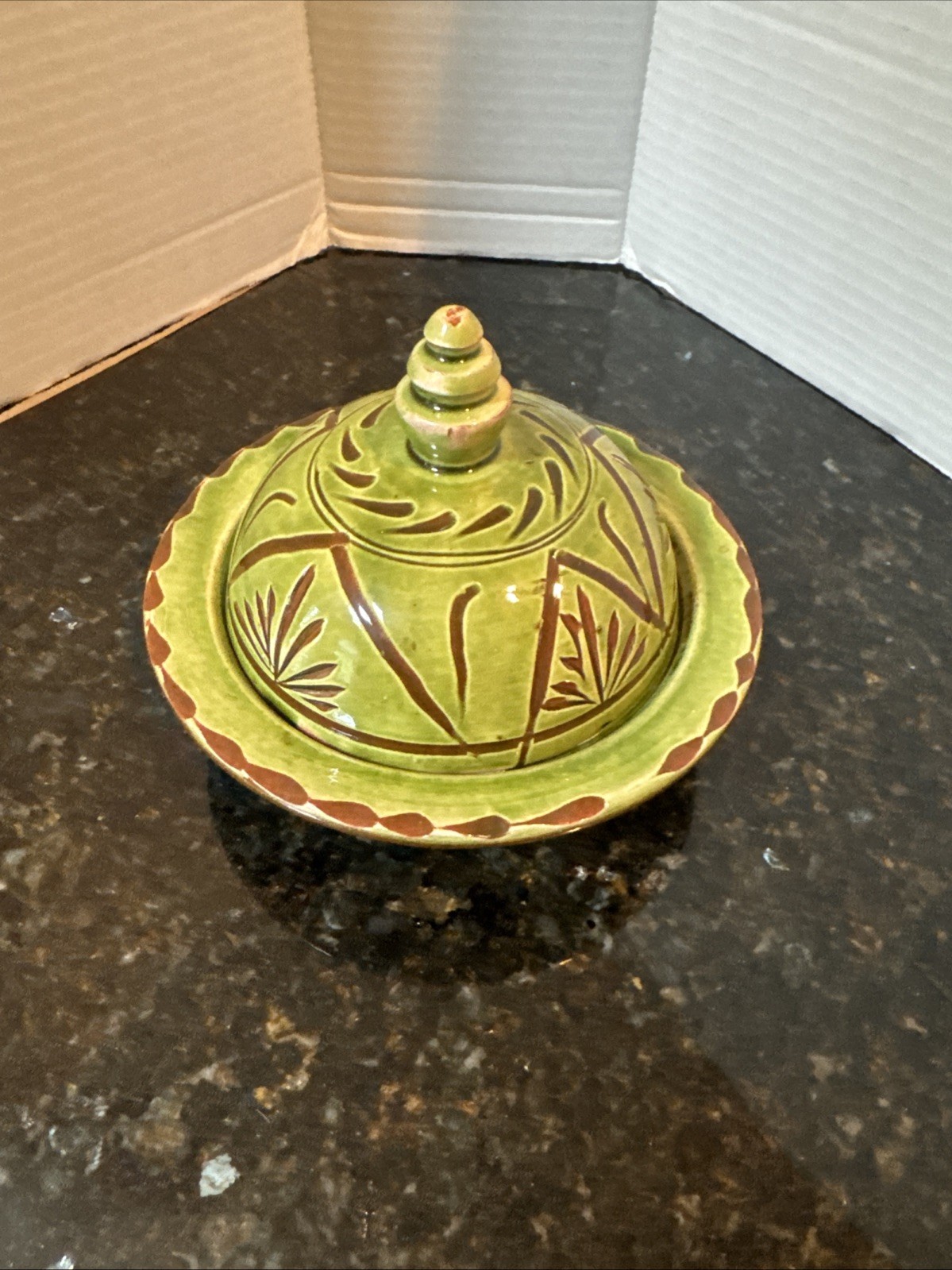 Hand-made Moroccan Ceramic Tagine Traditional Green Glazed Design gallery
