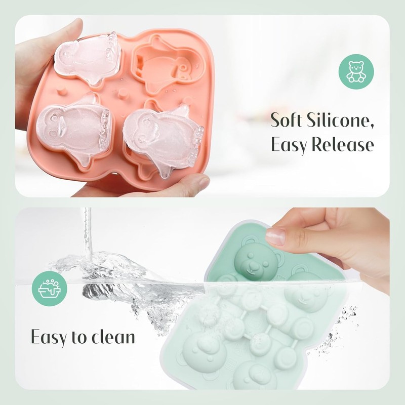 2 Pack Silicone Ice Cube Molds Fun Shapes 3D Animal Large Ice Cube Trays with gallery