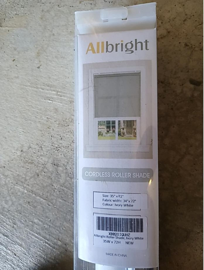 ALLBRIGHT Classic Cordless Roller Shades Windows White 72"L x 35W