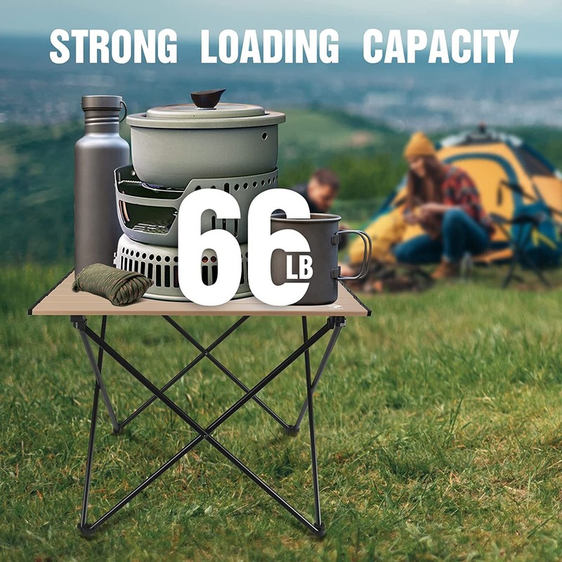 VILLEY Portable Camping Side Table 16''/19''/24'' with Carry Bag Gold Aluminum gallery