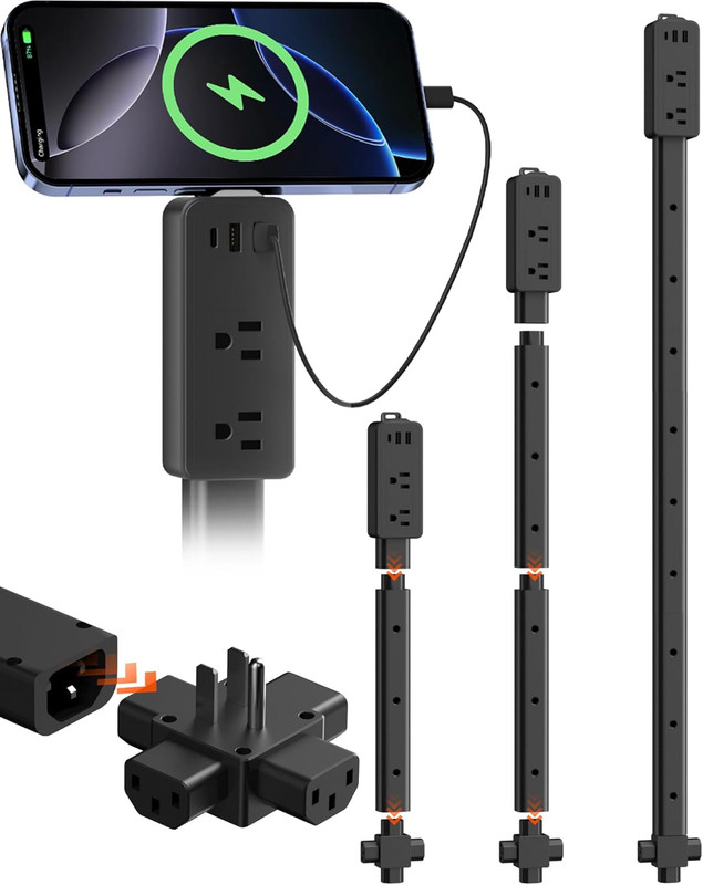 Electrical Outlet Extender with Adjustable Sticks 8"-56", 4-Way Flat Plug for Di gallery