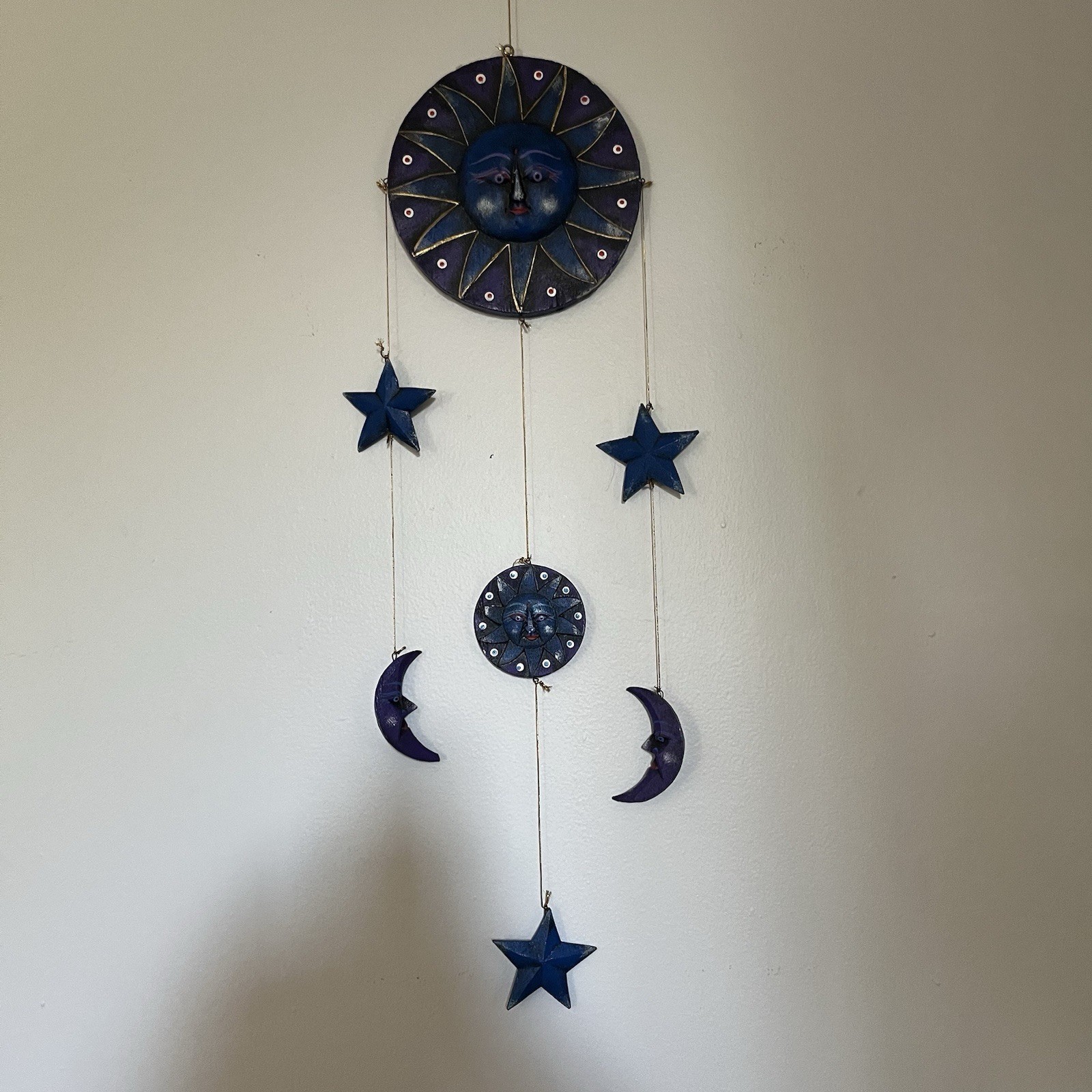 Vintage 90s Celestial Sun Moon Double Sided Wall Decor Whimsygoth Blue Wood gallery