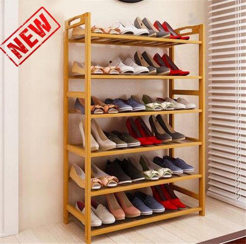 6 Tier Shoe Rack Entryway Shoe Shelf Holder Storage Organizer Wood Color gallery