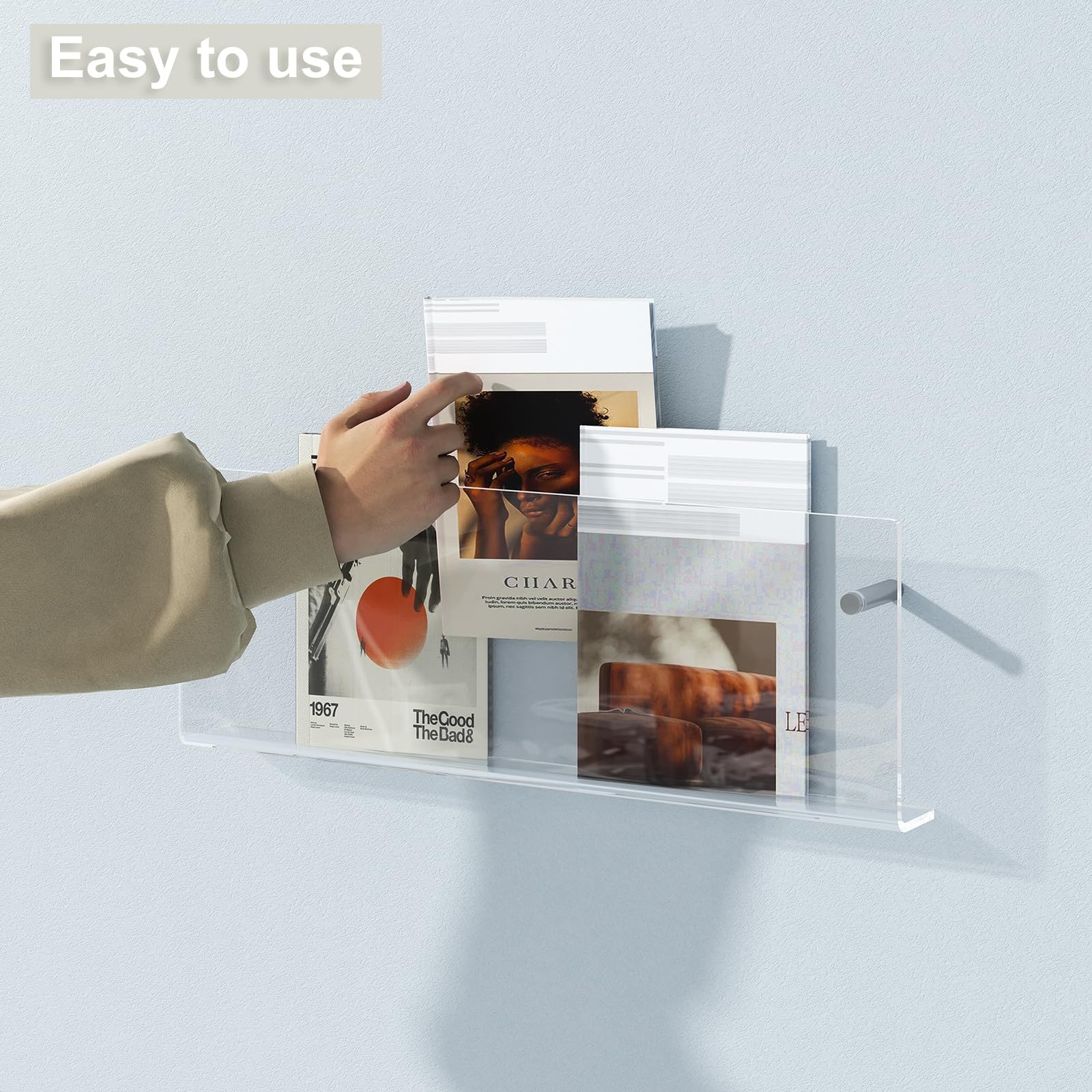 2 Pack 17 Inch Clear Acrylic Magazine Holder Wall Mounted Floating Bookshelf gallery