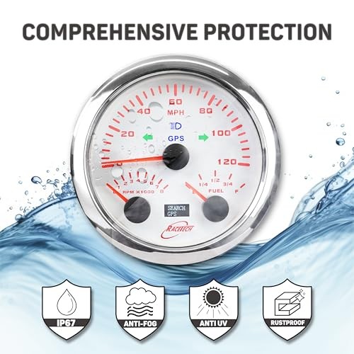 85mm 3-3/8" 3in1 Speedometer - 120 MPH 3-in-1 with Tachometer & Fuel White gallery