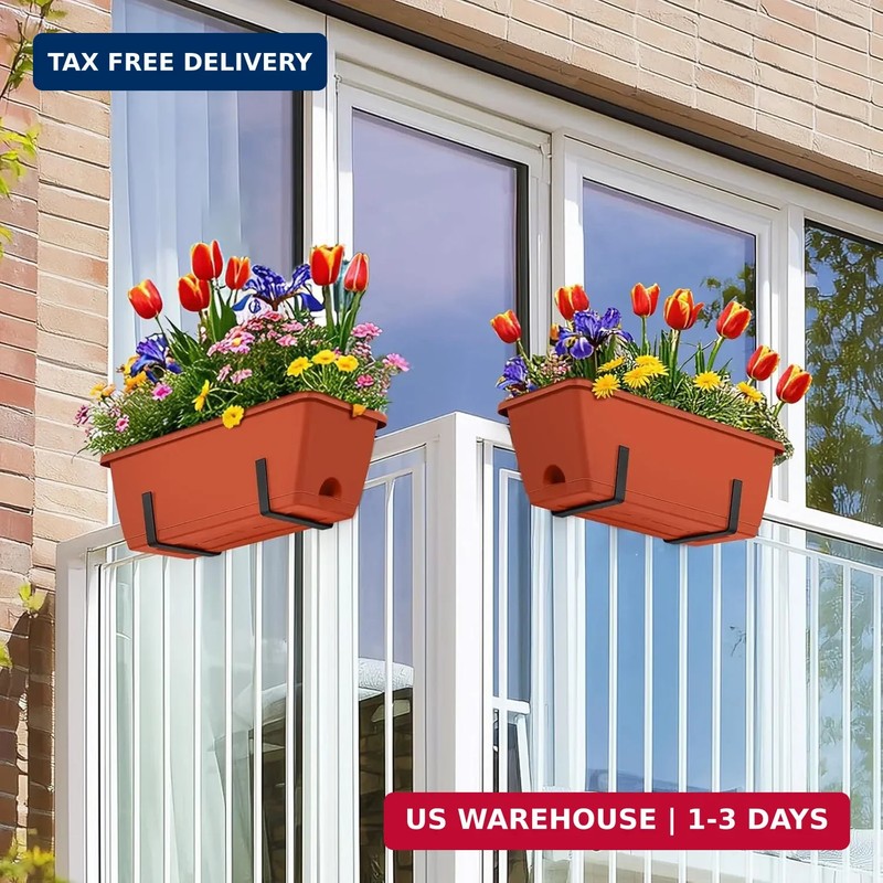 CADUKE Railing Planter Boxes Deck 2 Pack Railing Flower Box with Adjustable Brac gallery