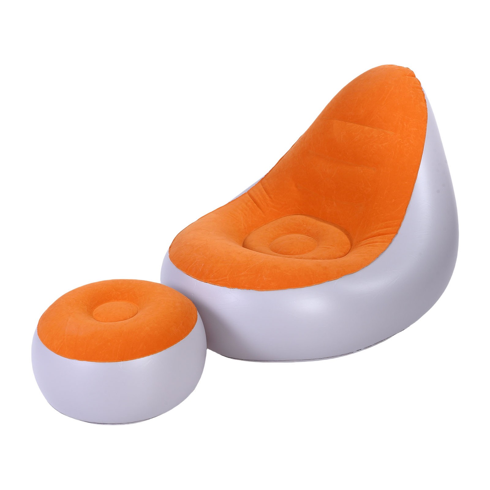 Inflatable Lounge with Foot Stool PVC Flocking Folding Blow Up Couch for Camping gallery