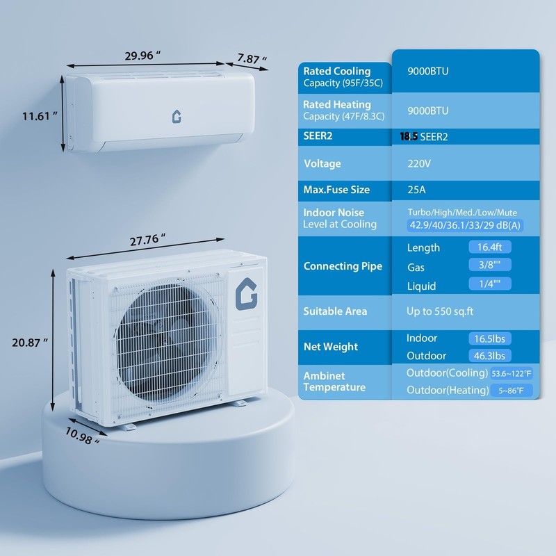 Ductless Mini Split Air Conditioner and Heat Pump 9000 BTU Cool Up to 450 Sq.Ft gallery