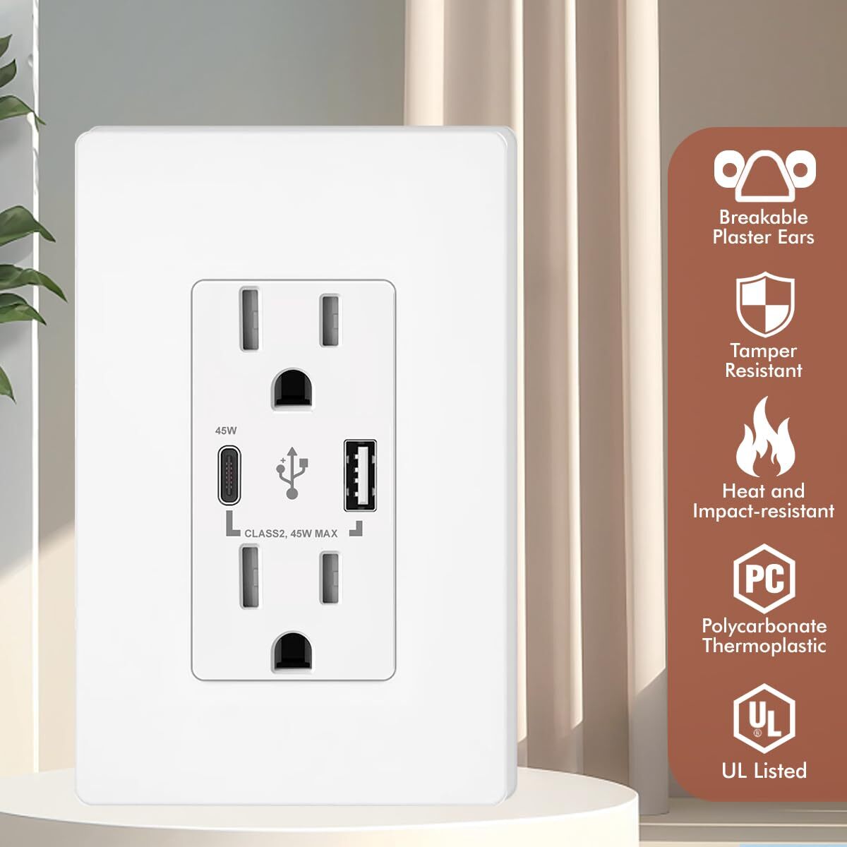 45W USB C Outlet PD,Power Delivery Decora Receptacle,15Amp Tamper Resistant,4.8A gallery
