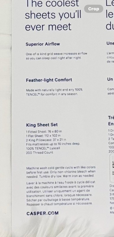 Casper Hyperlite Cooling Grid Weave 100% Lyocell WHITE 4pc KING Sheet Set NWT! gallery