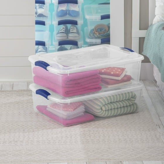 Sterilite 32 Quart Latch Box, Clear Plastic Storage Bin with Lid, Blue Latch gallery