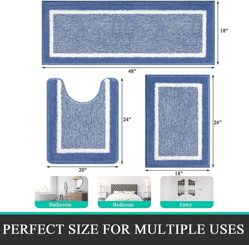 Bath Rug Set 3-Piece Microfiber Geometric Bathroom Mat Carpet Choose Your Color gallery