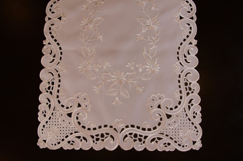 Solid White Beige Embroidered Floral Placemats Table Runner Wedding Bridal Decor gallery