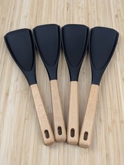4pk Multi-Function Spoon/Spatula Cooking Tool, SILICONE Head & WOOD Handle, NEW