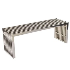 Modway Gridiron Medium Modern Style Stainless Steel Bench in Silver