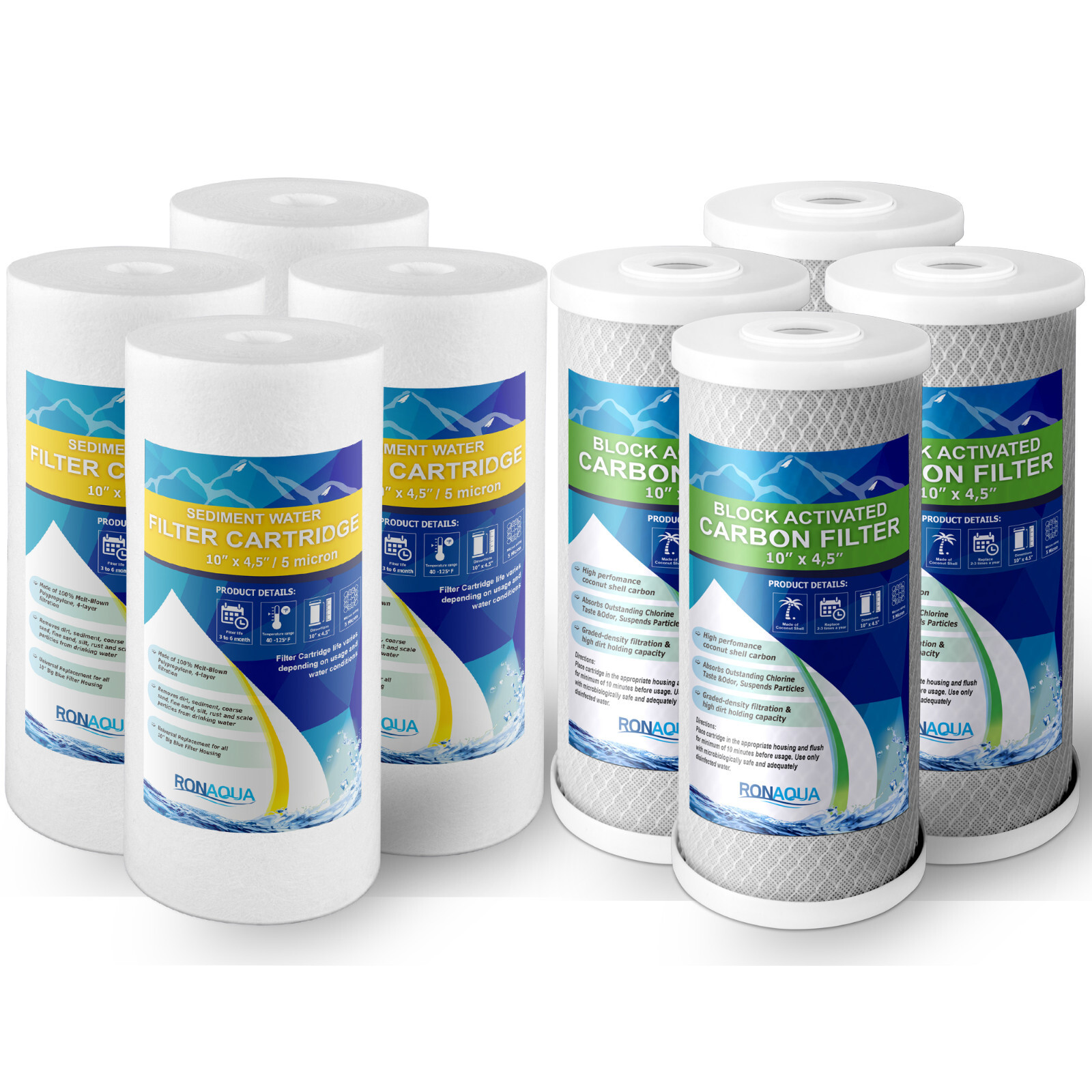 Big Blue CTO Carbon Block & Sediment Water Filters 4.5" x 10" Cartridges Set gallery