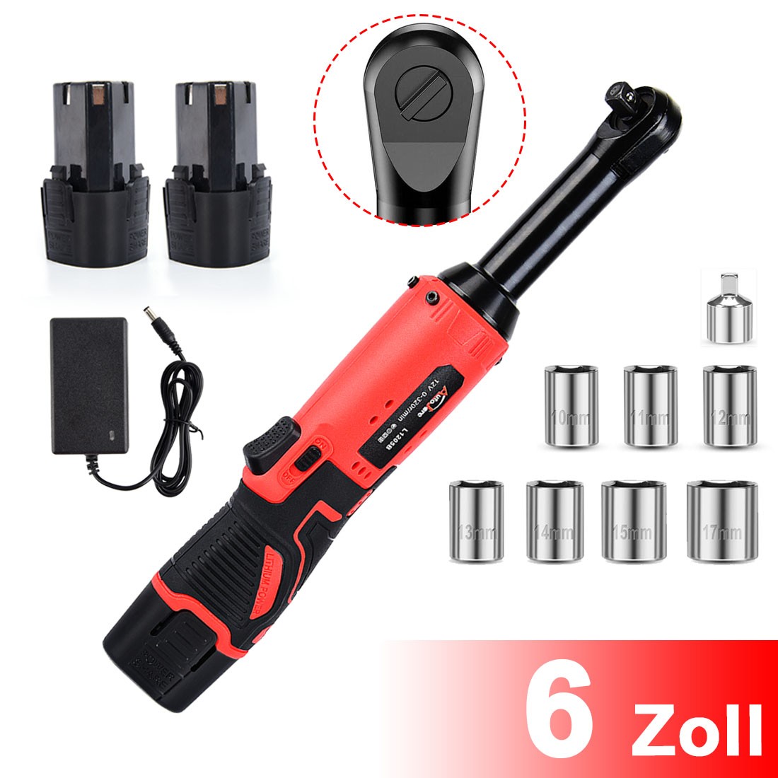 Extended Cordless Electric Ratchet Wrench, 3/8" 60 Ft-lbs 320 RPM 12V Long Reach gallery