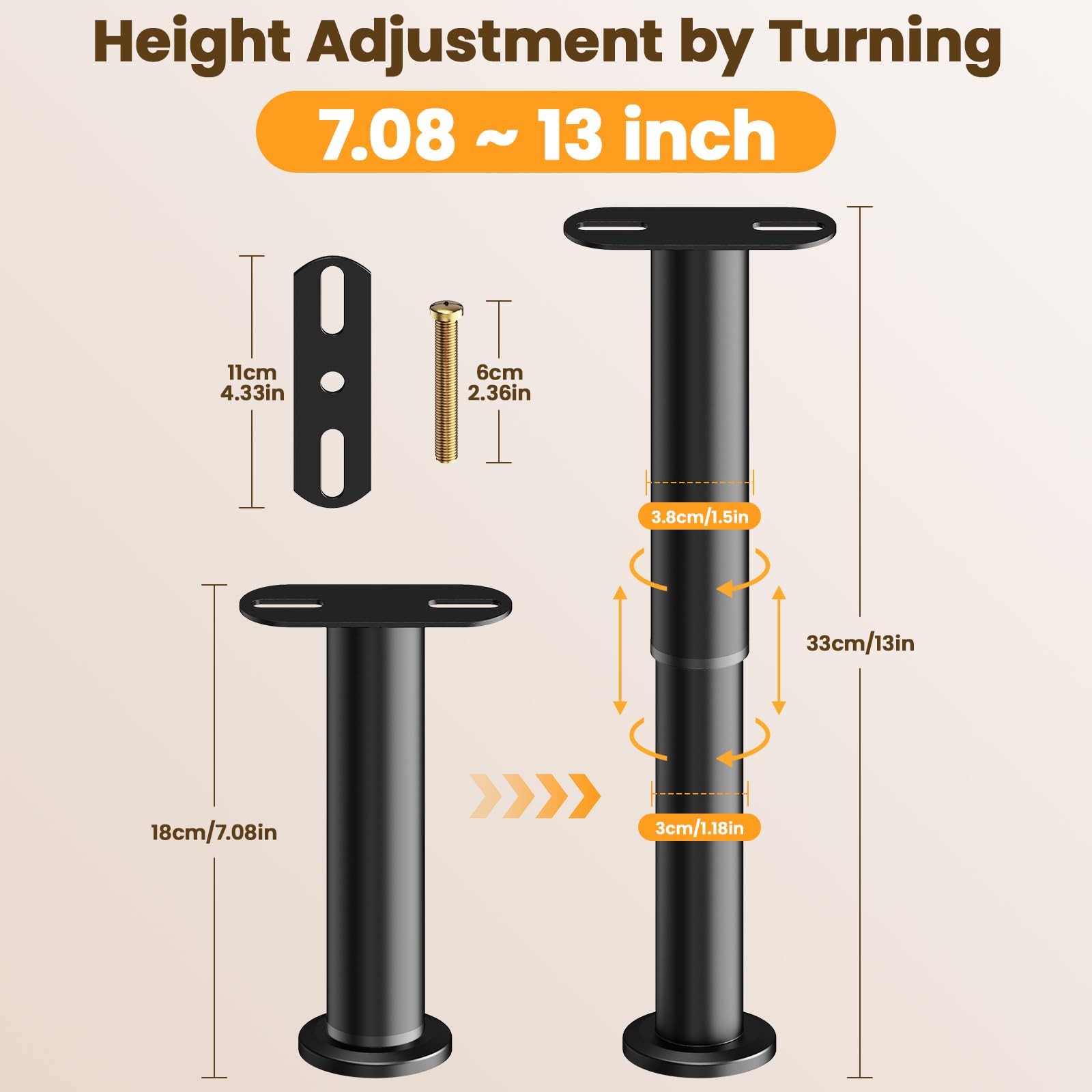 7.08-13 Inch Bed Frame Legs, 4Pcs Adjustable Bed Support Legs, Metal Bed Fram... gallery