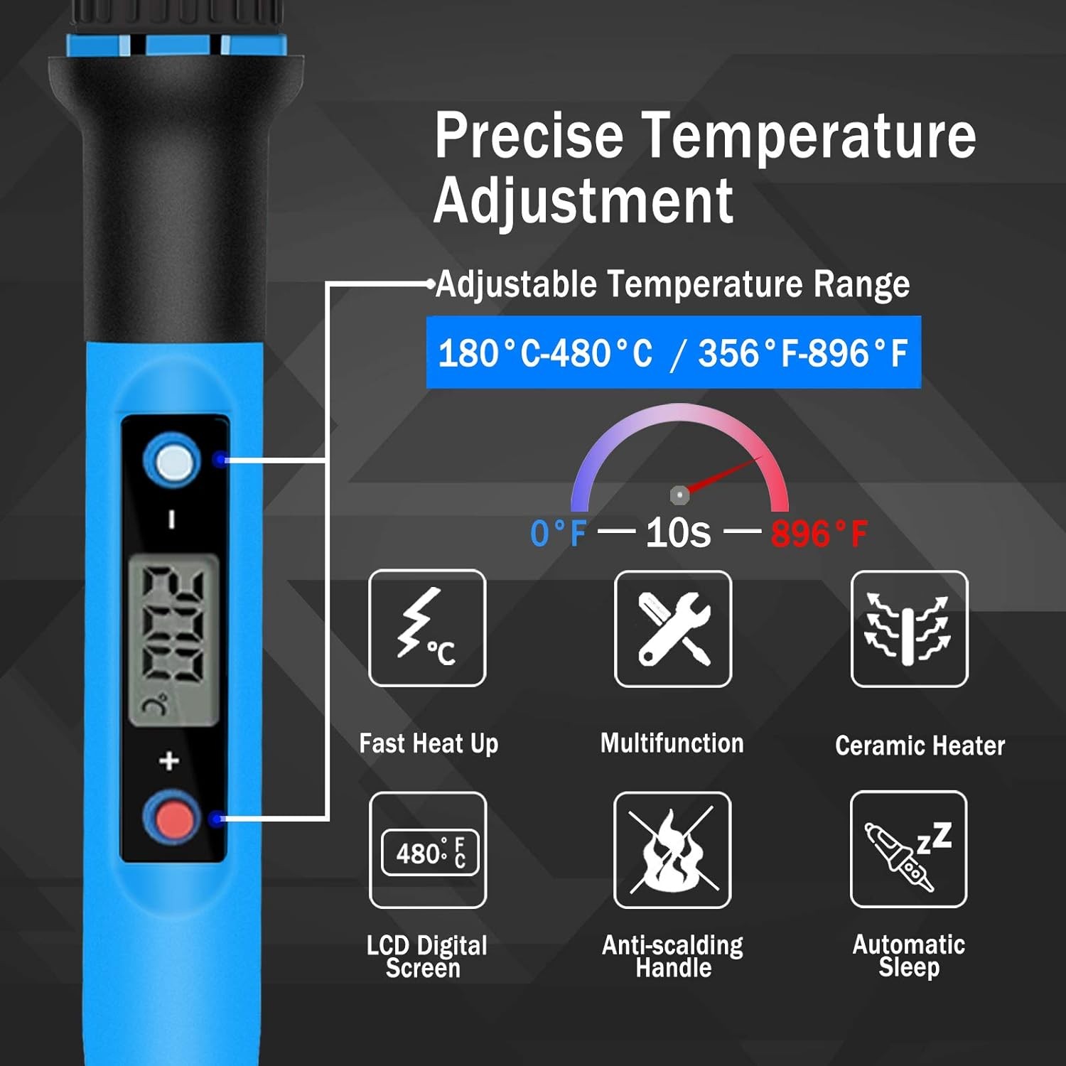 Soldering Iron Kit, 80W 110V Fast Heat up in 10s LCD Digital 80W, 80w-blue gallery