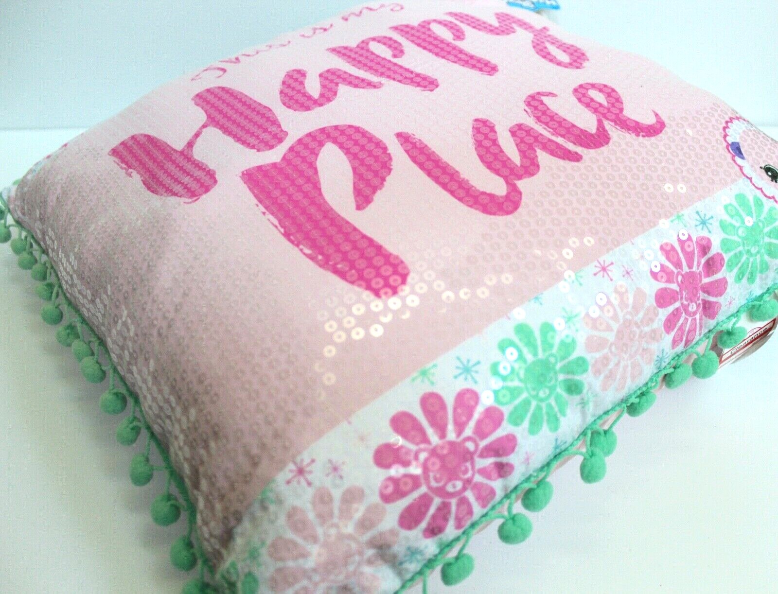 Shopkins Happy Places Sequins Pompom Trim Throw Toss Pillow Pink NEW gallery